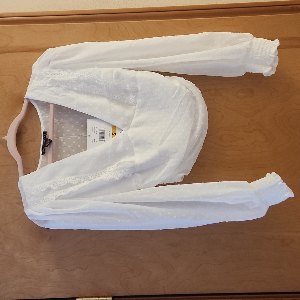 White Swiss Dot Lace Blouse Size Small - New With Tags